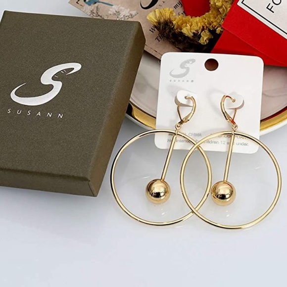 Dangle Hoop Earrings, 14k Gold/Silver Plated - Picture 1 of 6